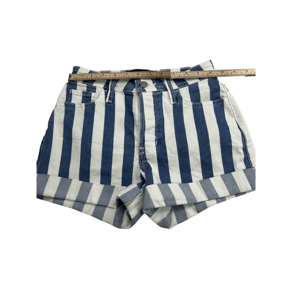 Hollister High-Rise Mom Shorts 3" Blue & White Striped W24 Cotton Blend - Picture 4 of 9